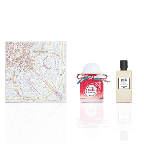 Hermès Tutti Twilly d’Hermès 2-piece gift set featuring an 85ml Eau de Parfum and an 80ml body lotion in elegant packaging.​