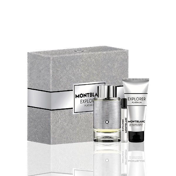 Mont Blanc Explorer Platinum men’s fragrance set with grapefruit & cedarwood notes