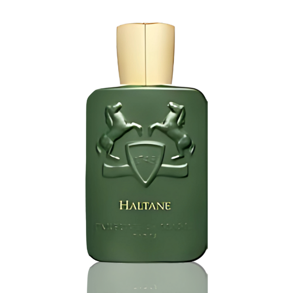 Elegant green and gold bottle of Haltane