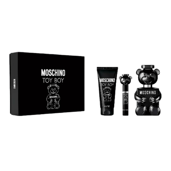 Stylish Moschino Toy Boy men’s gift set with fragrance and bath gel