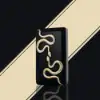 Jet-black enamel clutch with golden snake clasp
