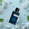 Close-up of YSL Y Intense fragrance on dramatic background