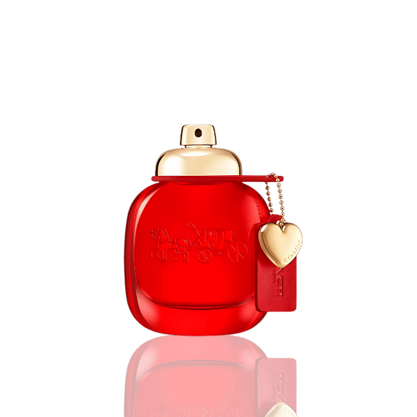 Coach Love EDP — wild strawberry, rose heart, and warm cedarwood finish