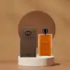 Masculine leather fragrance with cypress heart and warm woody base